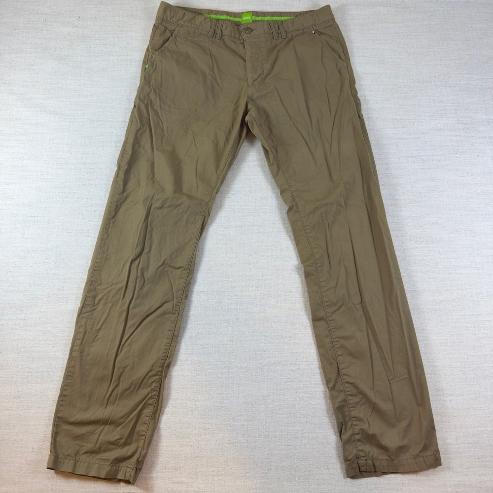 Hugo Boss Green Label Mens Chino Pants Tan Khaki Slim Fit Trousers 34x31